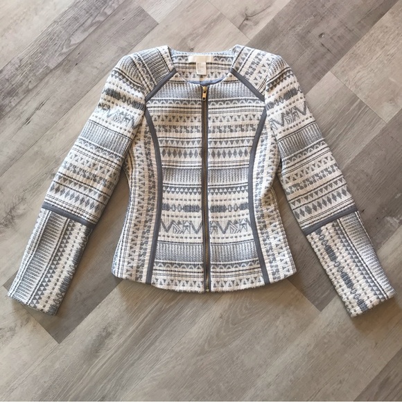 H&M Full Zip Modern Boho Embroidered Blazer w Shoulder Pads Sz 32 - Picture 1 of 11